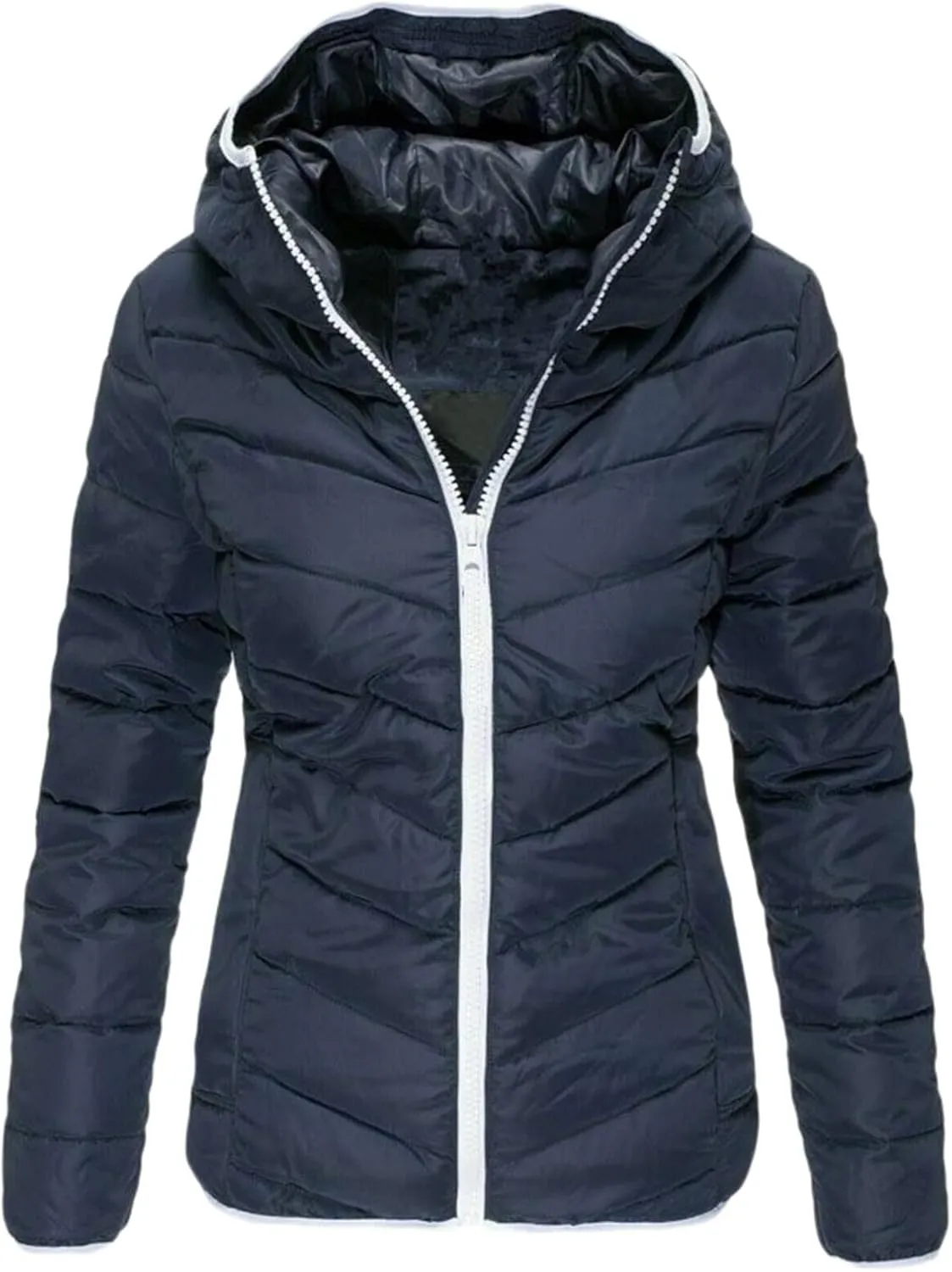 2024 Minimalist Temperament Quilted Puffer Coat for Womens Long Sleeve Zip Up Down Coat Casual Warm Slim Down Jacket