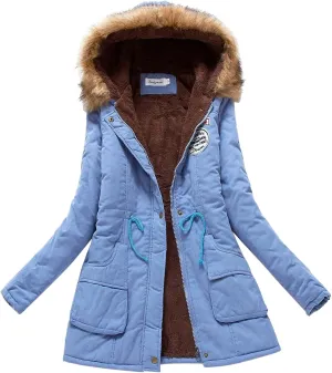 2024 Winter Thick Solid Fleece Coat for Womens Hooded Long Sleeve Zip Up Overcoat Insulated Soft Fitted Daily Outwear
