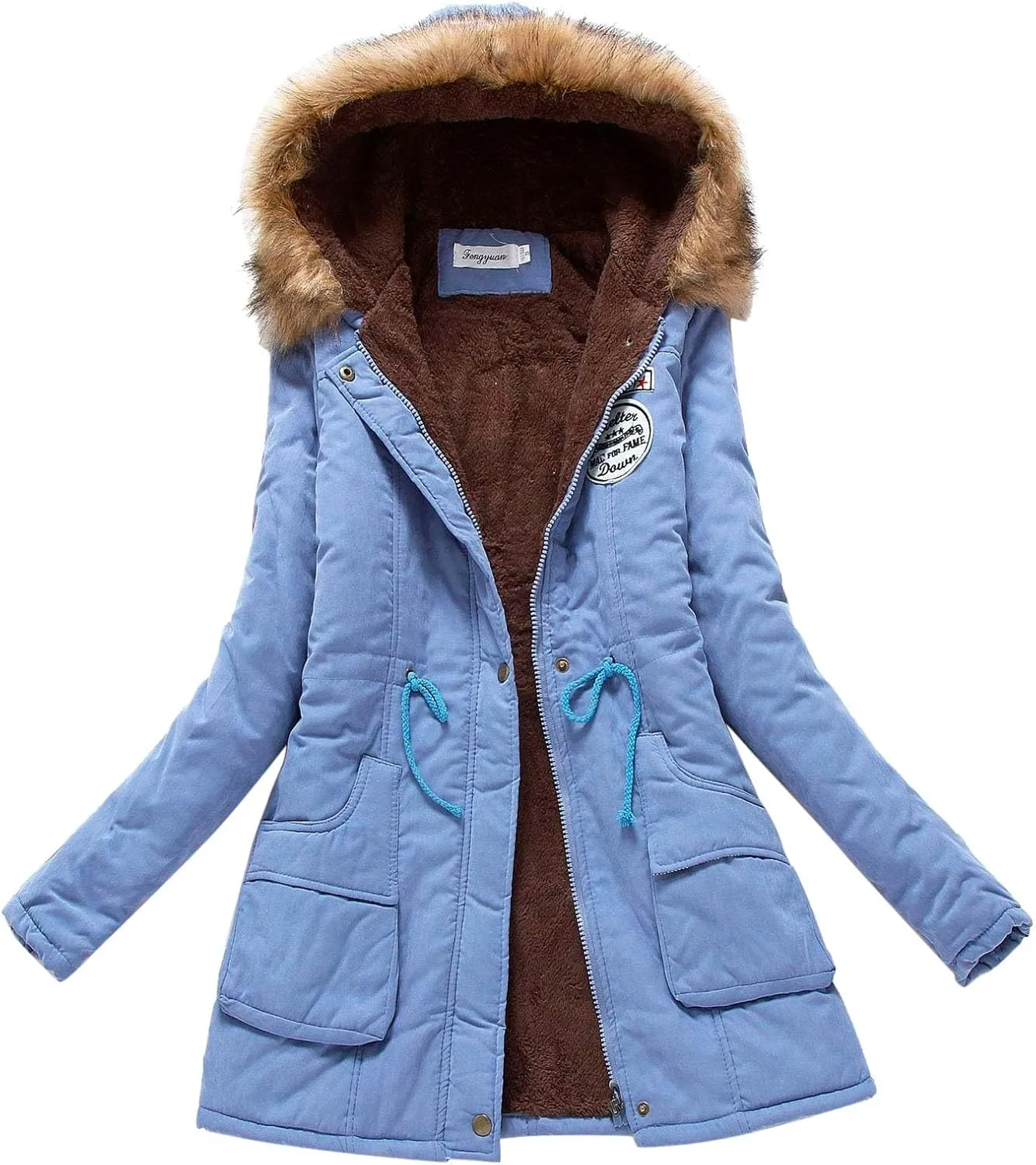 2024 Winter Thick Solid Fleece Coat for Womens Hooded Long Sleeve Zip Up Overcoat Insulated Soft Fitted Daily Outwear