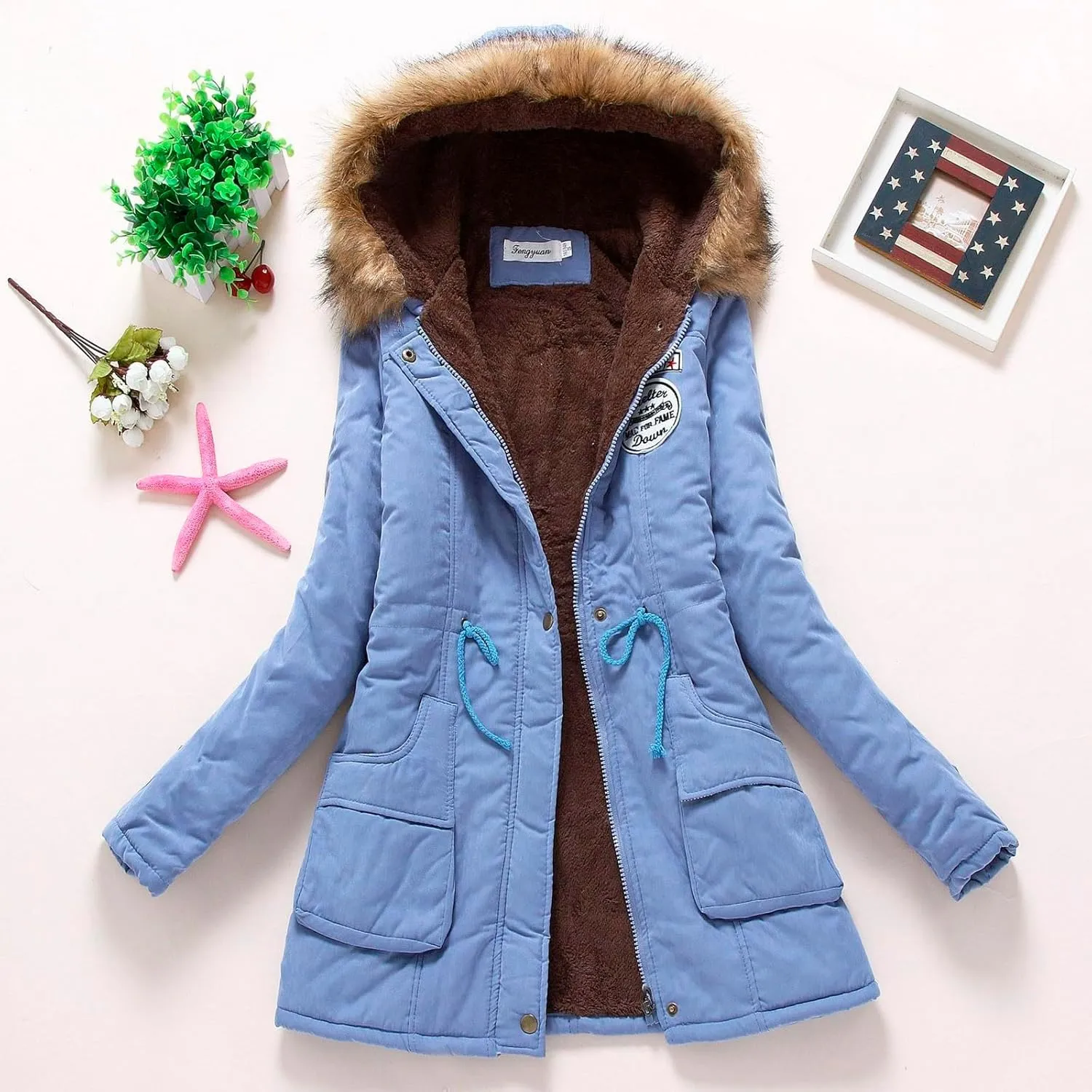 2024 Winter Thick Solid Fleece Coat for Womens Hooded Long Sleeve Zip Up Overcoat Insulated Soft Fitted Daily Outwear