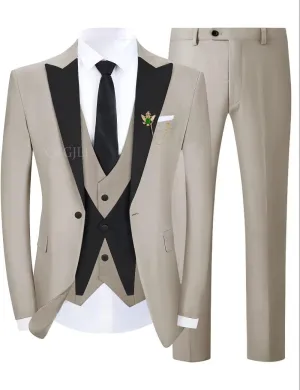 3 Piece Slim Fit Tuxedos for Men Tux Wedding Suits Man One Button Blazer Tuxedo Vest Pants Formal Prom Suits Sets