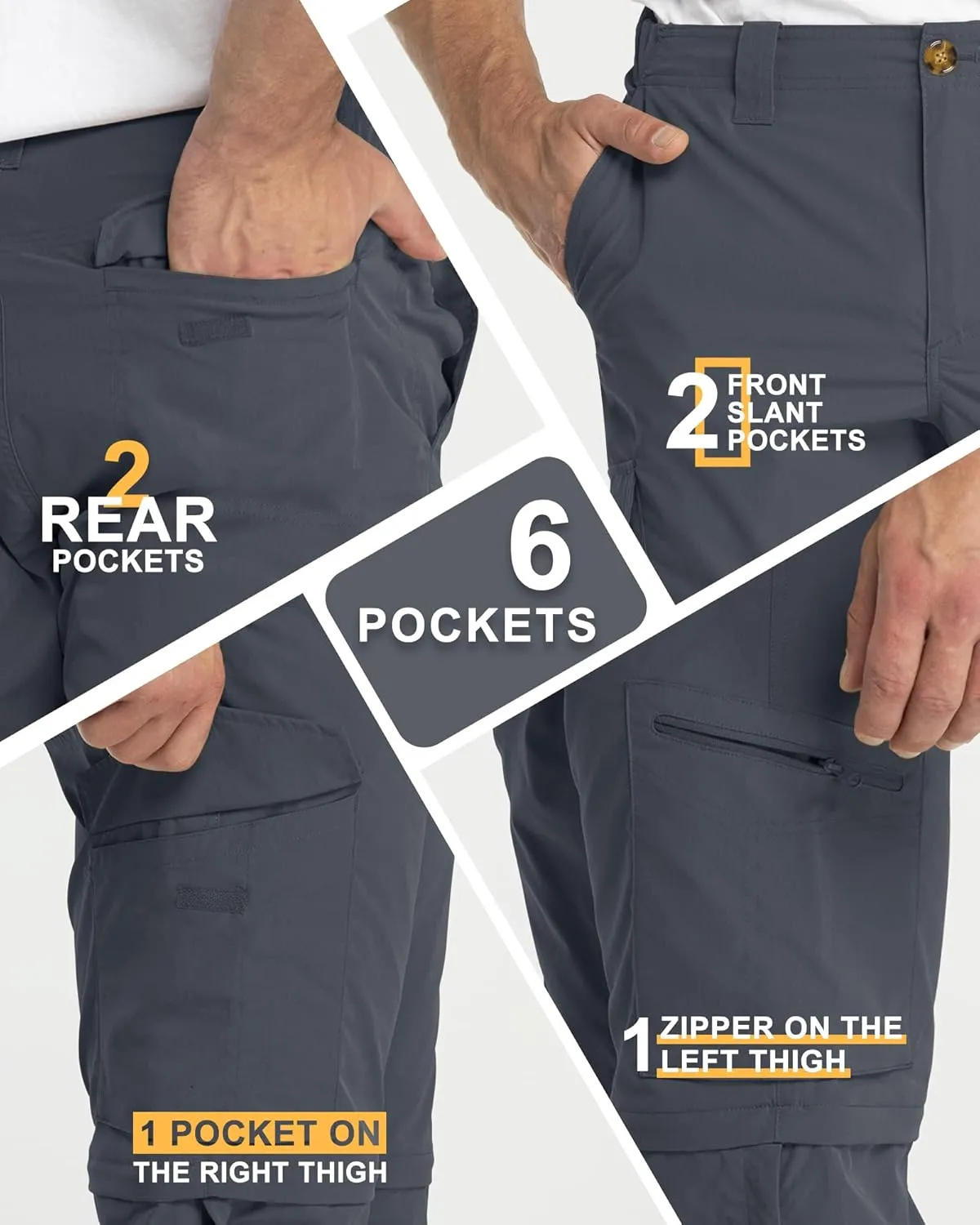 33,000ft Mens Hiking Pants Convertible Zip Off Lightweight Quick Dry Stretch UPF 50  Travel Fishing Pants Wind Proof