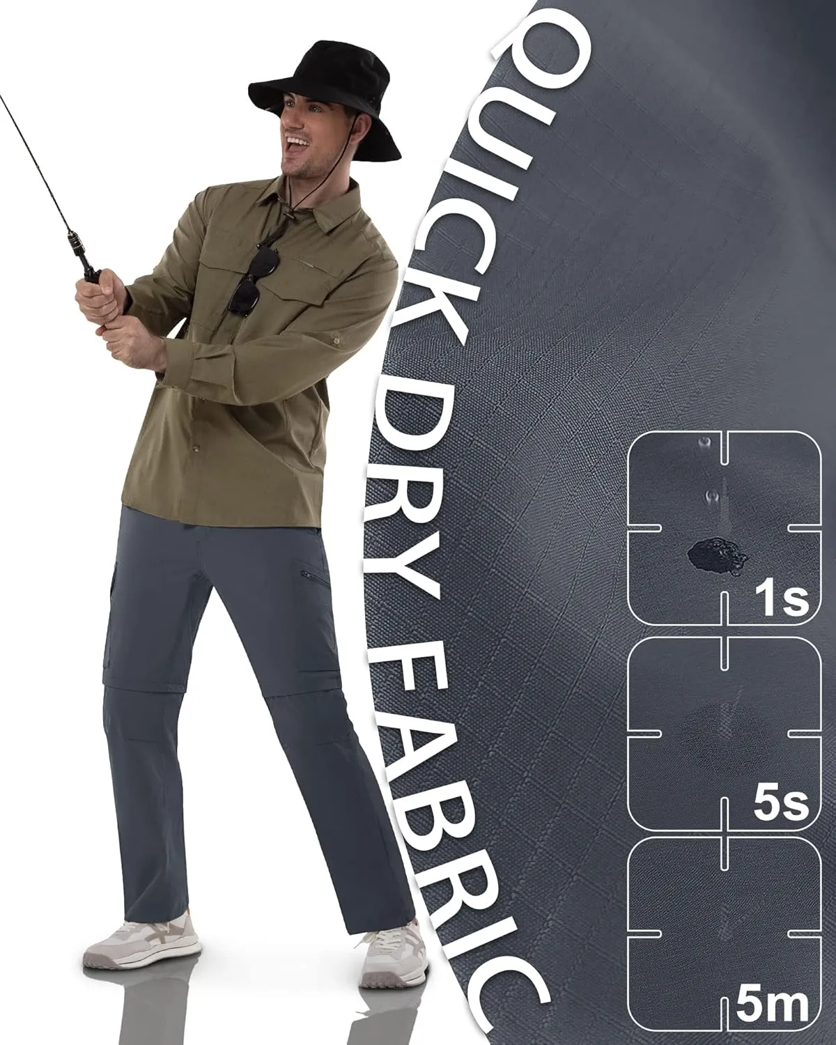 33,000ft Mens Hiking Pants Convertible Zip Off Lightweight Quick Dry Stretch UPF 50  Travel Fishing Pants Wind Proof