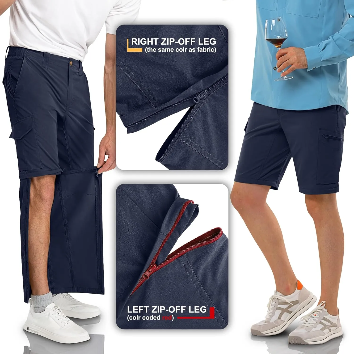 33,000ft Mens Hiking Pants Convertible Zip Off Lightweight Quick Dry Stretch UPF 50  Travel Fishing Pants Wind Proof
