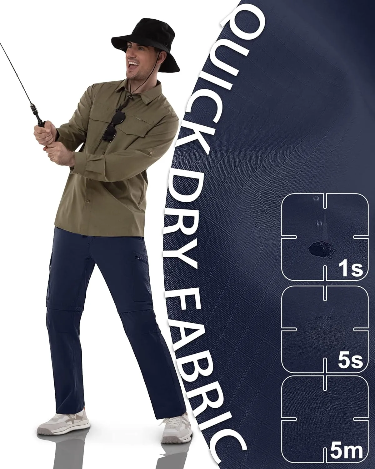 33,000ft Mens Hiking Pants Convertible Zip Off Lightweight Quick Dry Stretch UPF 50  Travel Fishing Pants Wind Proof