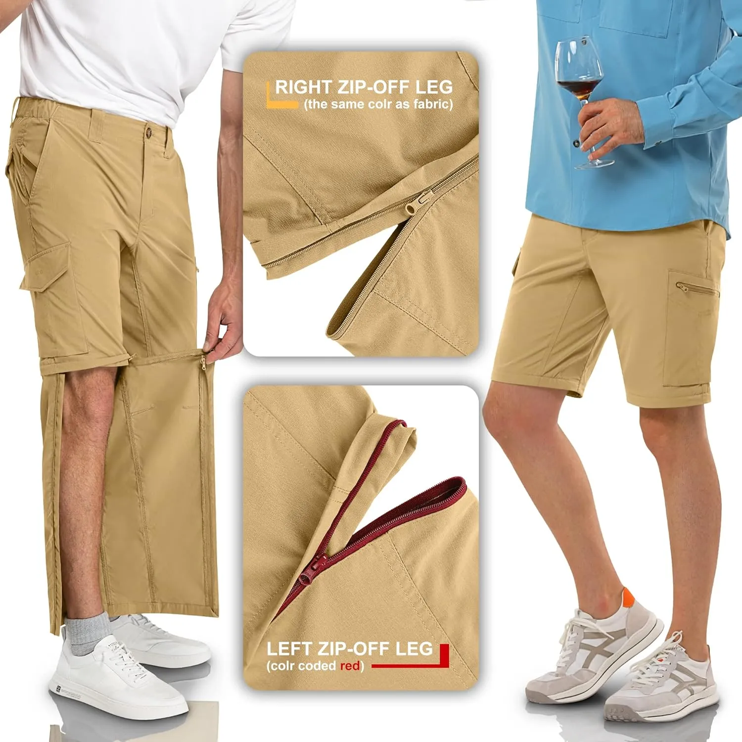 33,000ft Mens Hiking Pants Convertible Zip Off Lightweight Quick Dry Stretch UPF 50  Travel Fishing Pants Wind Proof