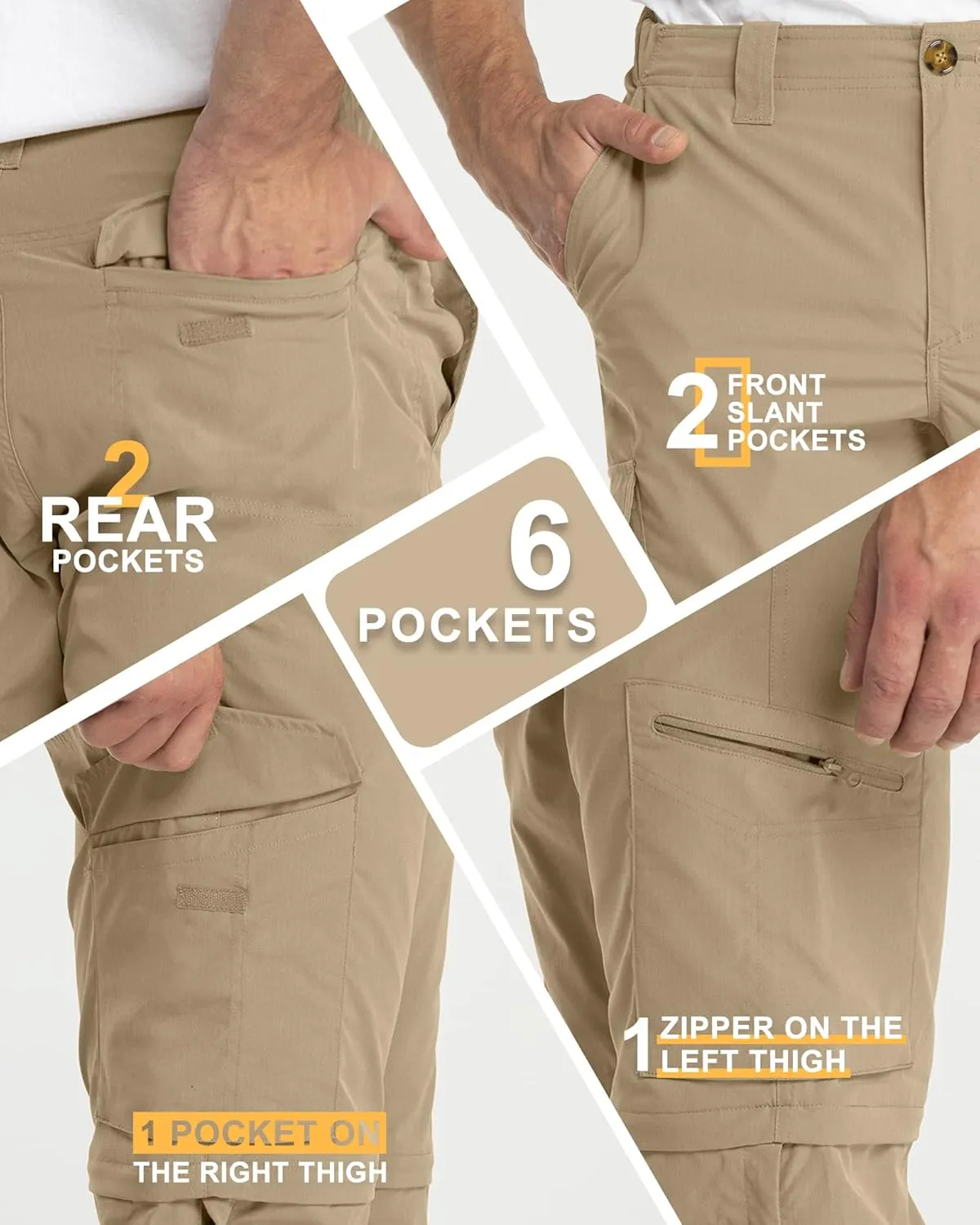 33,000ft Mens Hiking Pants Convertible Zip Off Lightweight Quick Dry Stretch UPF 50  Travel Fishing Pants Wind Proof