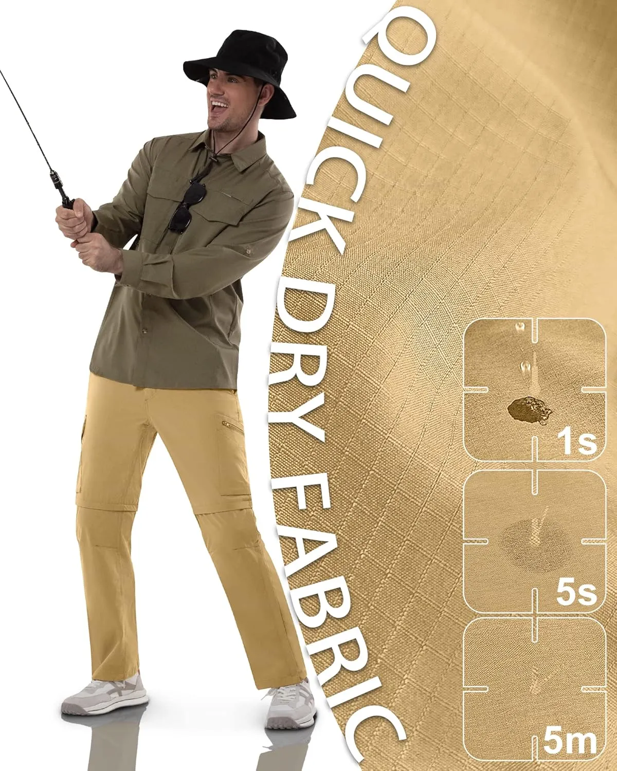 33,000ft Mens Hiking Pants Convertible Zip Off Lightweight Quick Dry Stretch UPF 50  Travel Fishing Pants Wind Proof