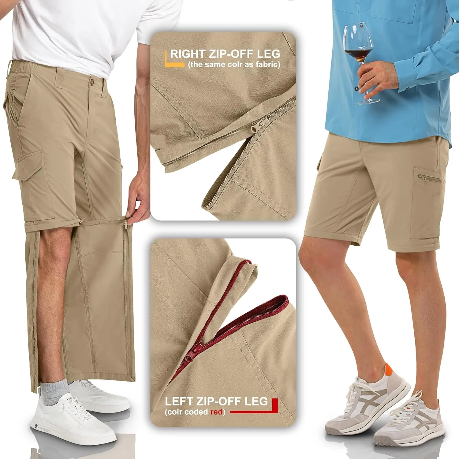 33,000ft Mens Hiking Pants Convertible Zip Off Lightweight Quick Dry Stretch UPF 50  Travel Fishing Pants Wind Proof