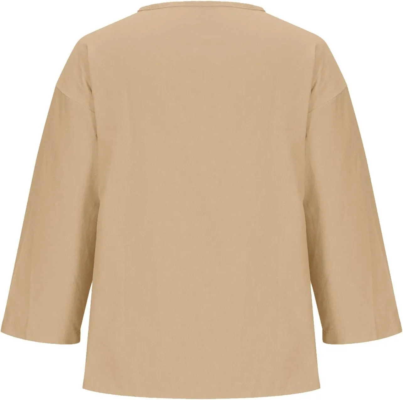3/4 Sleeve Shirts for Women Solid Color Basic Summer Tops Casual Button V-Neck Pullover Blouse Ladies Tunic Tshirt