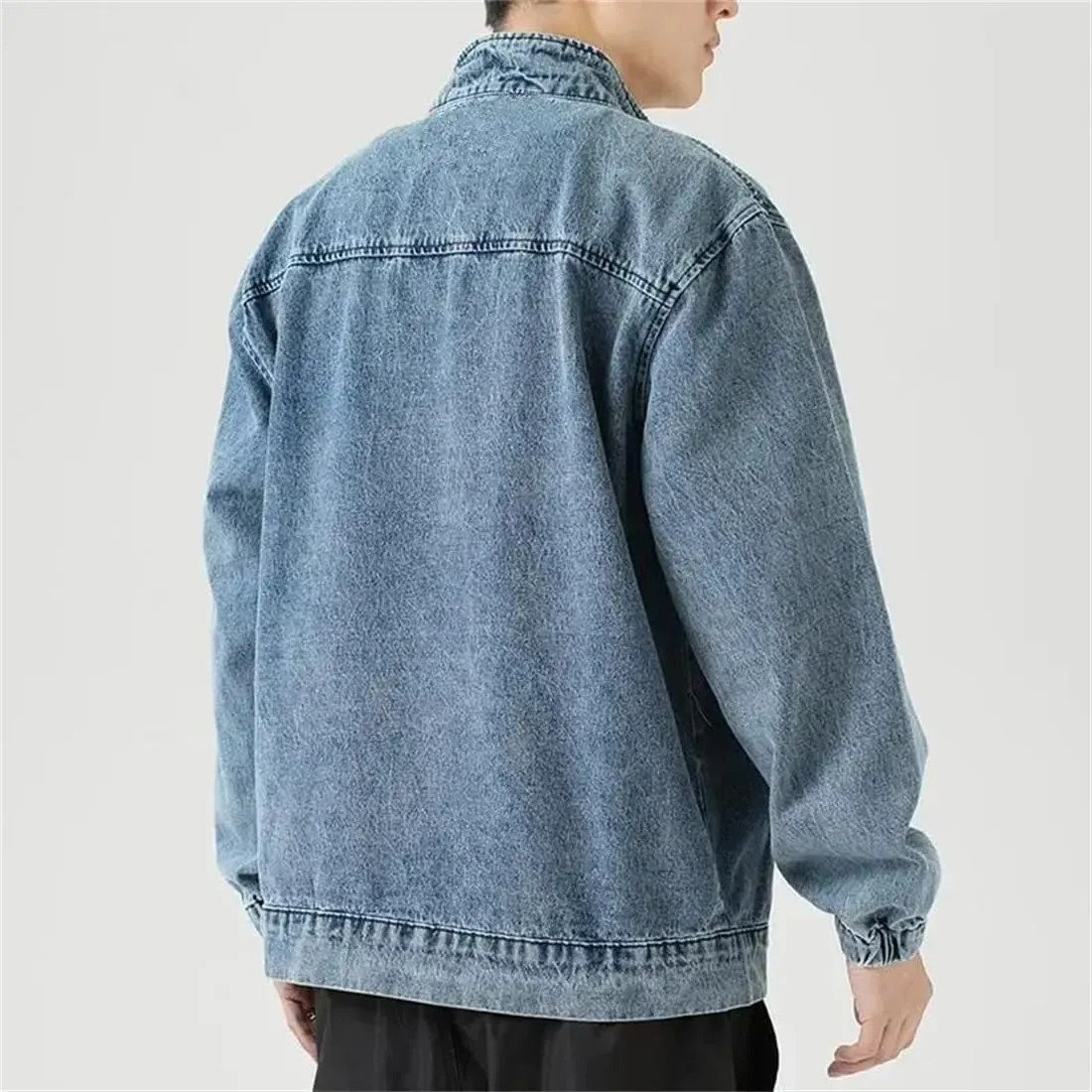 Adhdyuud Men's Spring Motorcycle Denim Jacket Classic Long Sleeves Button Down Biker Zip Jean Coats