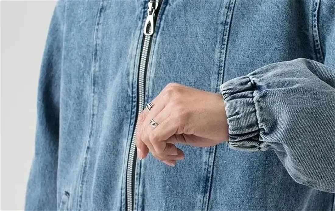 Adhdyuud Men's Spring Motorcycle Denim Jacket Classic Long Sleeves Button Down Biker Zip Jean Coats