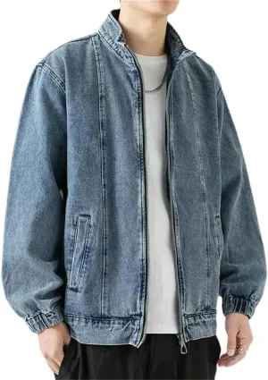 Adhdyuud Men's Spring Motorcycle Denim Jacket Classic Long Sleeves Button Down Biker Zip Jean Coats