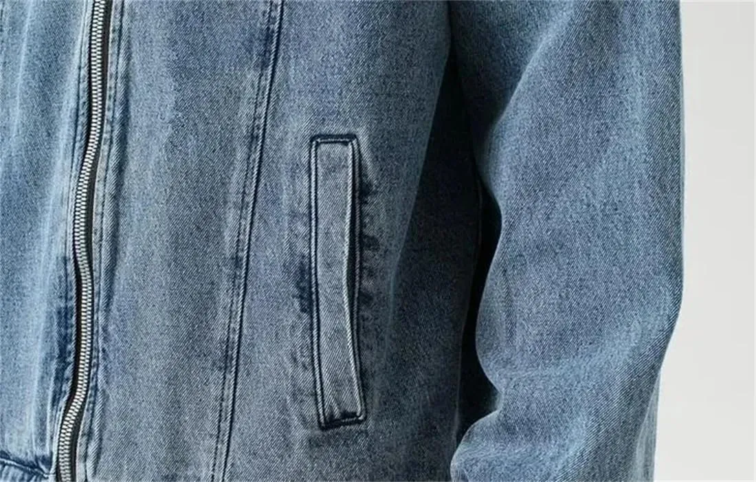 Adhdyuud Men's Spring Motorcycle Denim Jacket Classic Long Sleeves Button Down Biker Zip Jean Coats