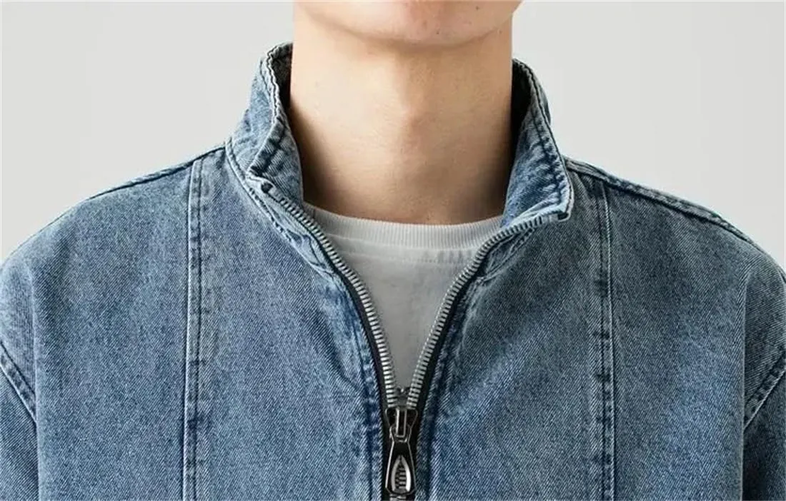 Adhdyuud Men's Spring Motorcycle Denim Jacket Classic Long Sleeves Button Down Biker Zip Jean Coats