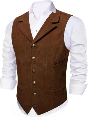 Barry.Wang Men's Corduroy Vest V-Neck Vintage Western Cowboy Waistcoat Sleeveless Jacket Slim Fit Casual Business Vests
