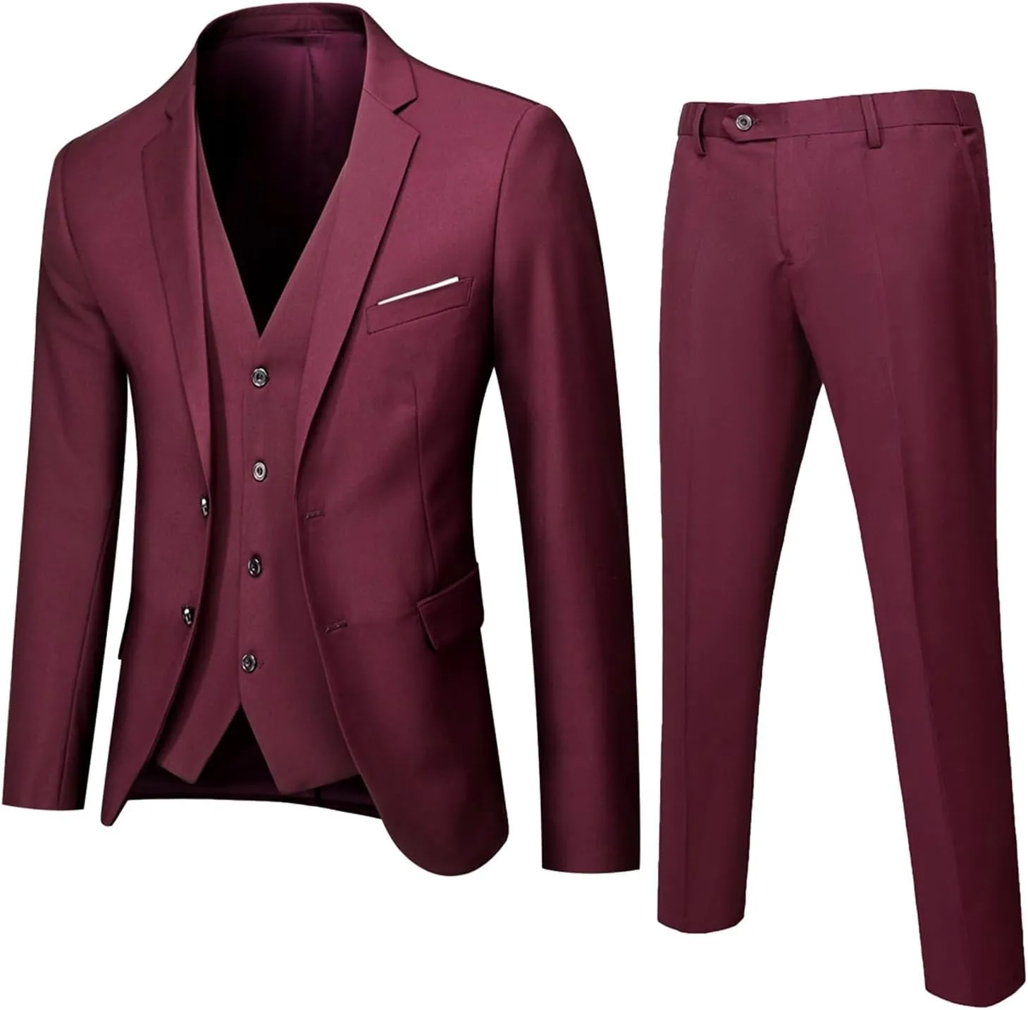 BIFUTON Men's 3 Piece Suit Blazer, Slim Fit Tux with One Button, Jacket Vest Pants & Suit Set for Party, Wedding and Business