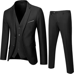 BIFUTON Men's 3 Piece Suit Blazer, Slim Fit Tux with One Button, Jacket Vest Pants & Suit Set for Party, Wedding and Business