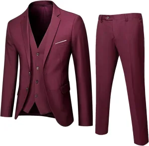 BIFUTON Men's 3 Piece Suit Blazer, Slim Fit Tux with One Button, Jacket Vest Pants & Suit Set for Party, Wedding and Business
