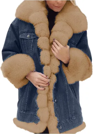 Binmer Winter Denim Coats for Women Vintage Western Fleece Lined Sherpa Jean Jackets Cold Weather Warm Outerwear with Pockets