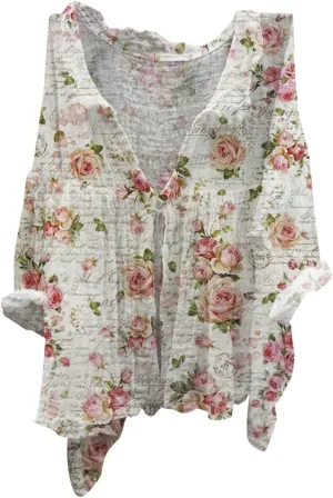 Boho Blouses for Women Plus Size Linen 3/4 Sleeve Button Up V-Neck Boxy Tops Summer Loose Casual Vacation Beach Shirts Tops