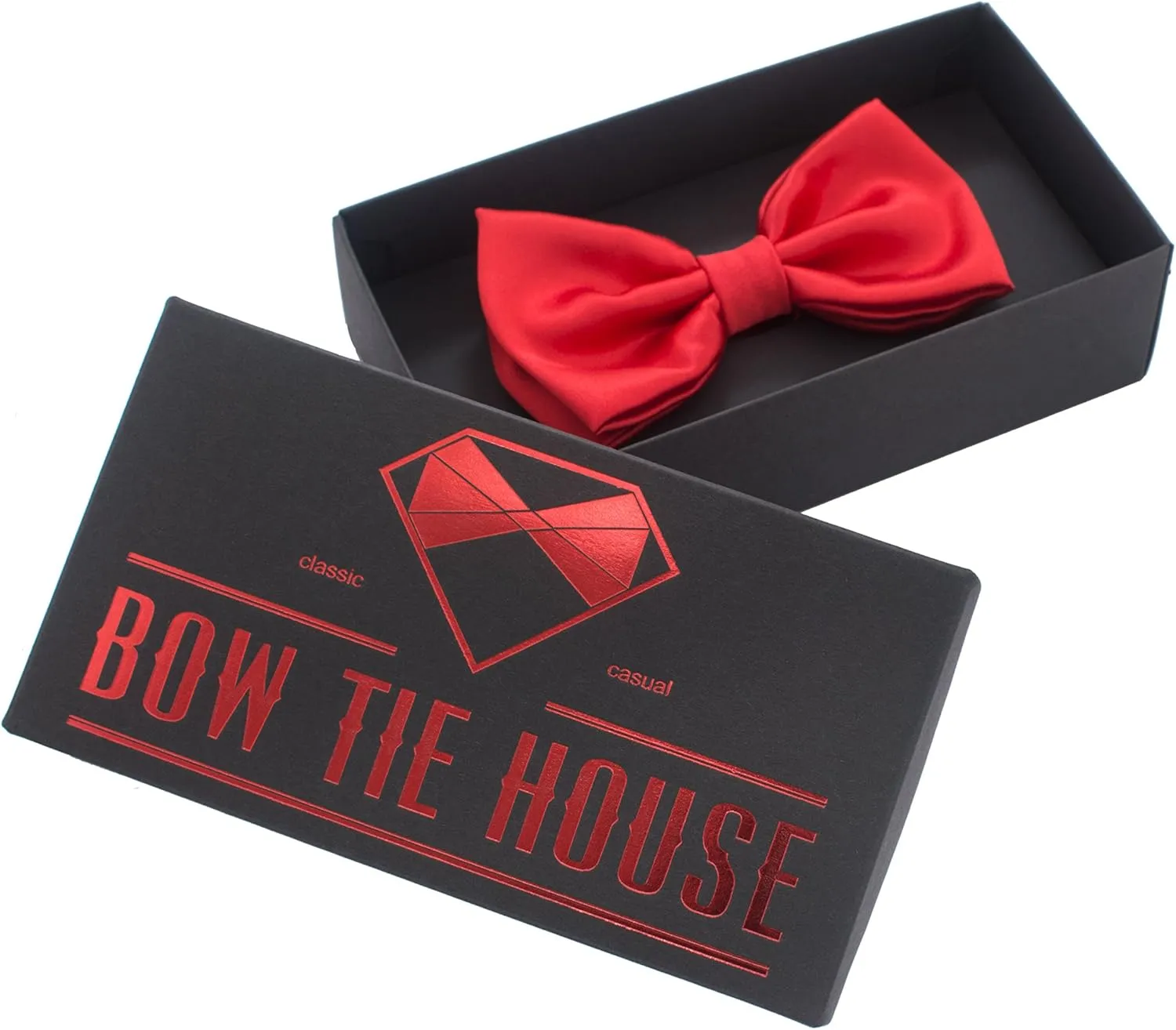 Bow Tie House Real Silk Classic Pre-Tied Bow Tie Formal Solid Tuxedo with Gift Box