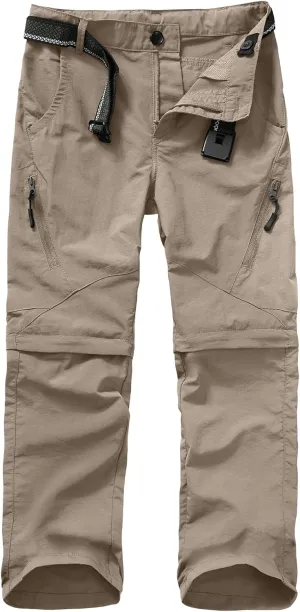 Boys Cargo Pants, Kids' Casual Outdoor Quick Dry Waterproof Hiking Climbing Convertible Trousers #9035 Khaki-S（8）, Straight