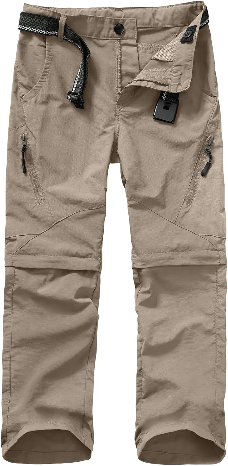 Boys Cargo Pants, Kids' Casual Outdoor Quick Dry Waterproof Hiking Climbing Convertible Trousers #9035 Khaki-S（8）, Straight