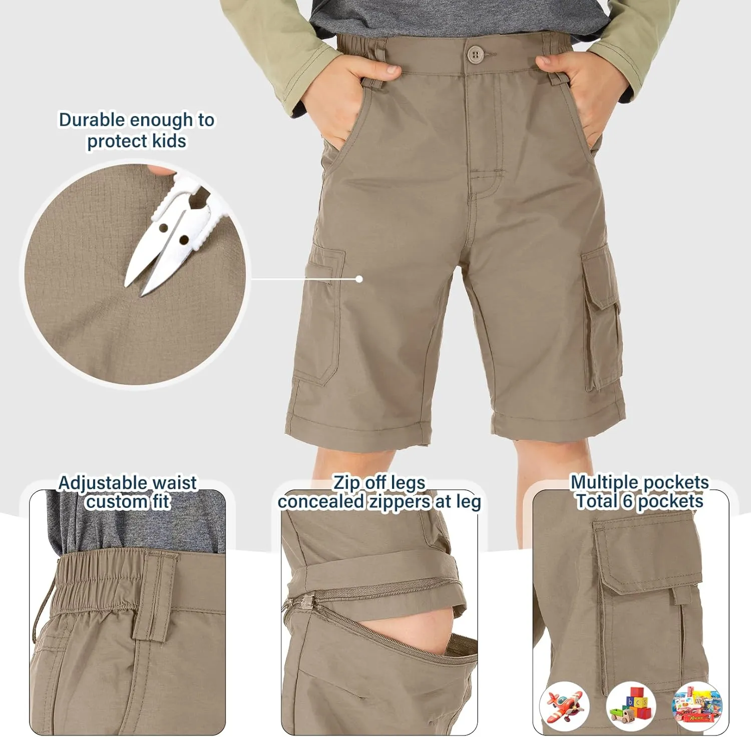 Boys Cargo Pants Kids' Hiking Quick Dry Lightweight Convertible Youth Waterproof Outdoor Camping Fishing Scout Pants