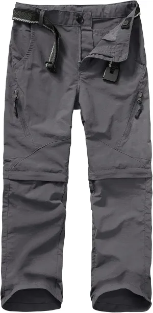Boys Pants Kids Adjustable Waist Outdoor Quick Dry Lightweight Waterproof Pull On Casual Convertible Cargo Scout Pants #9035 Grey-L（12-14）