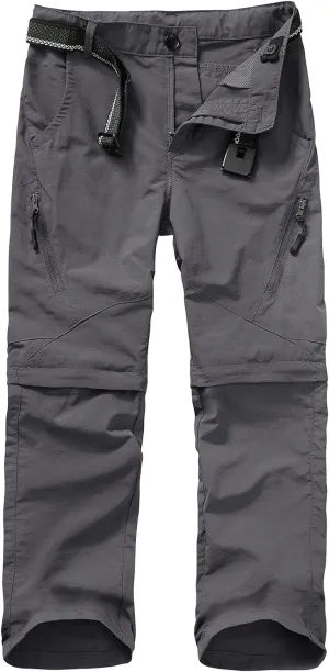 Boys Pants Kids Adjustable Waist Outdoor Quick Dry Lightweight Waterproof Pull On Casual Convertible Cargo Scout Pants #9035 Grey-S（8）