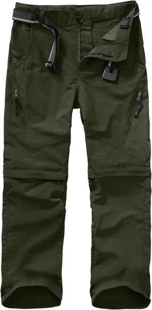 Boys Pants Kids Adjustable Waist Outdoor Quick Dry Lightweight Waterproof Pull On Casual Convertible Cargo Scout Pants