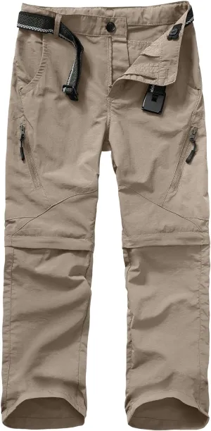 Boys Pants Kids Adjustable Waist Outdoor Quick Dry Lightweight Waterproof Pull On Casual Convertible Cargo Scout Pants