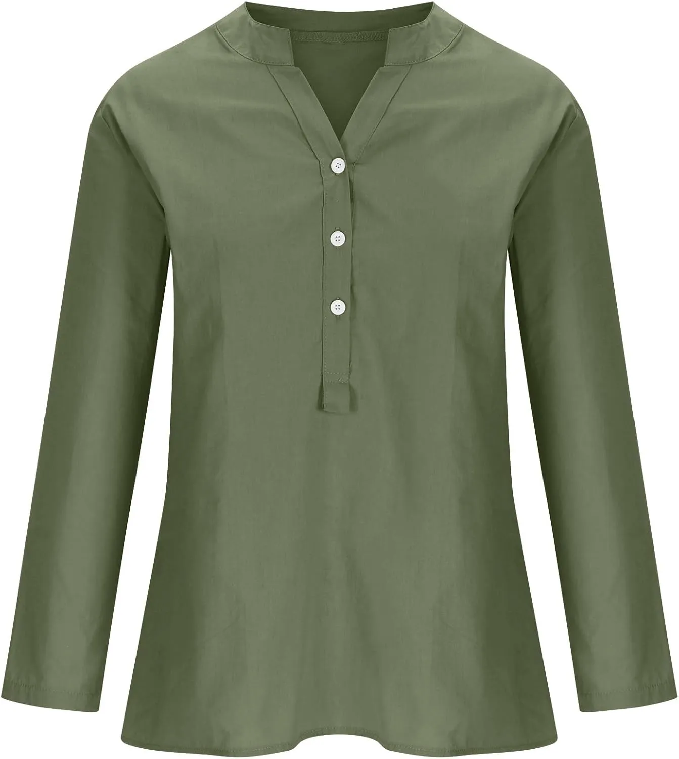 Casual Linen Blouses for Women Long Sleeve V Neck Button Up Shirts Comfy Loose Tunics Blouses Ladies Linen Blouse Top