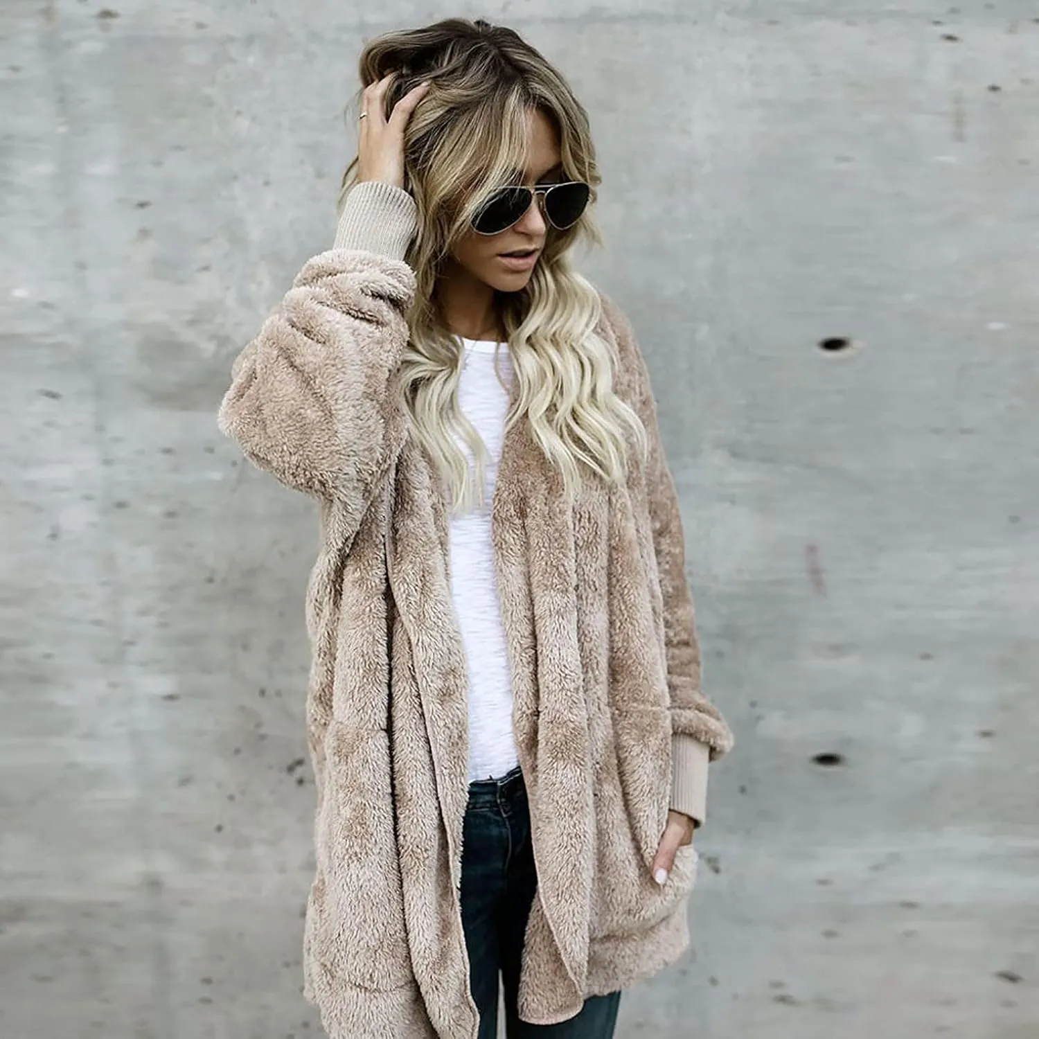 Ceboyel Womens Fleece Teddy Coats 2023 Trendy Hooded Winter Jacket Shaggy Faux Sherpa Cardigans Fashion Warm Clothes