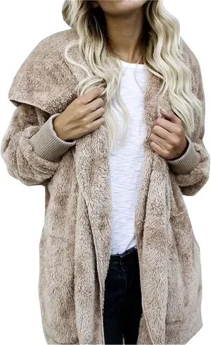 Ceboyel Womens Fleece Teddy Coats 2023 Trendy Hooded Winter Jacket Shaggy Faux Sherpa Cardigans Fashion Warm Clothes