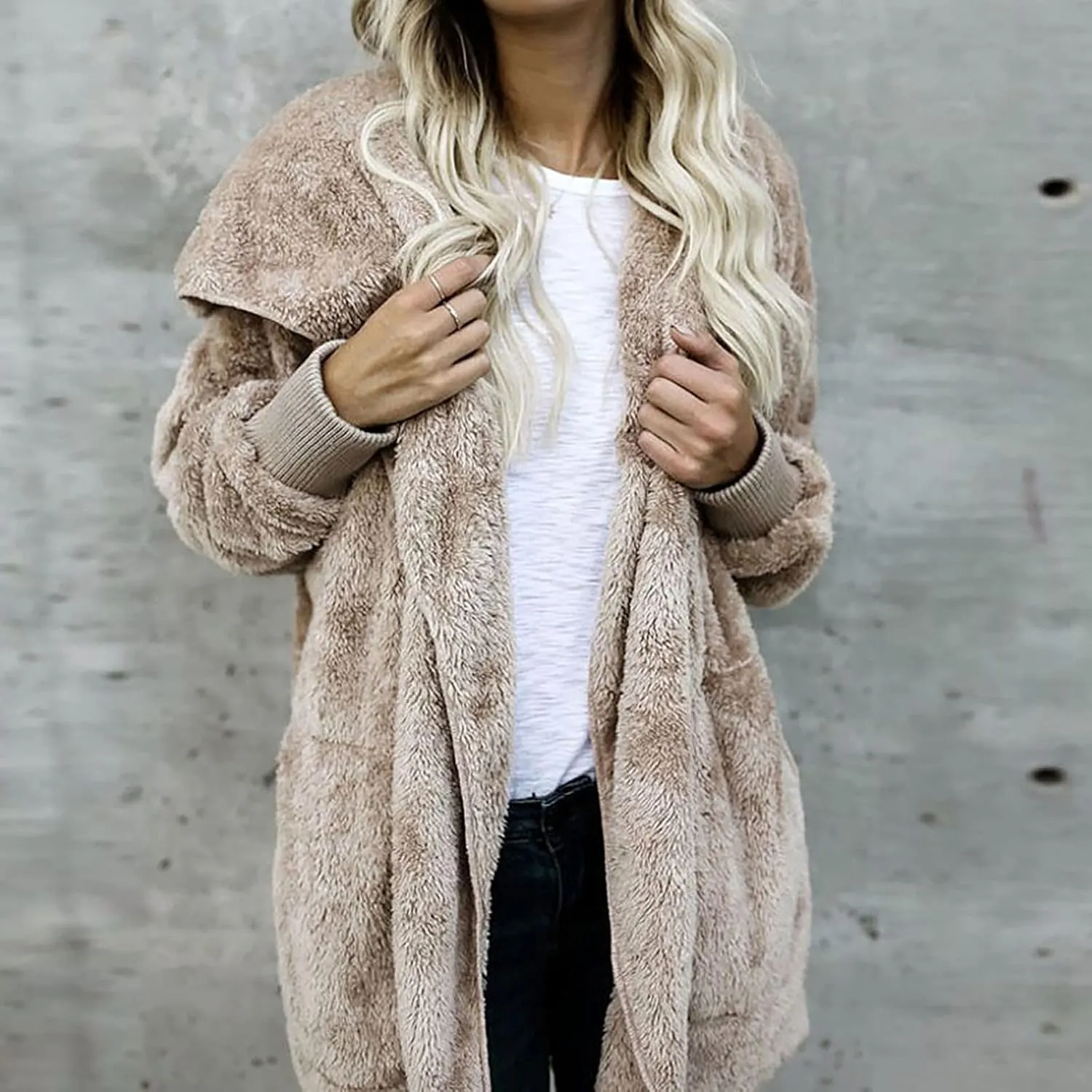 Ceboyel Womens Fleece Teddy Coats 2023 Trendy Hooded Winter Jacket Shaggy Faux Sherpa Cardigans Fashion Warm Clothes