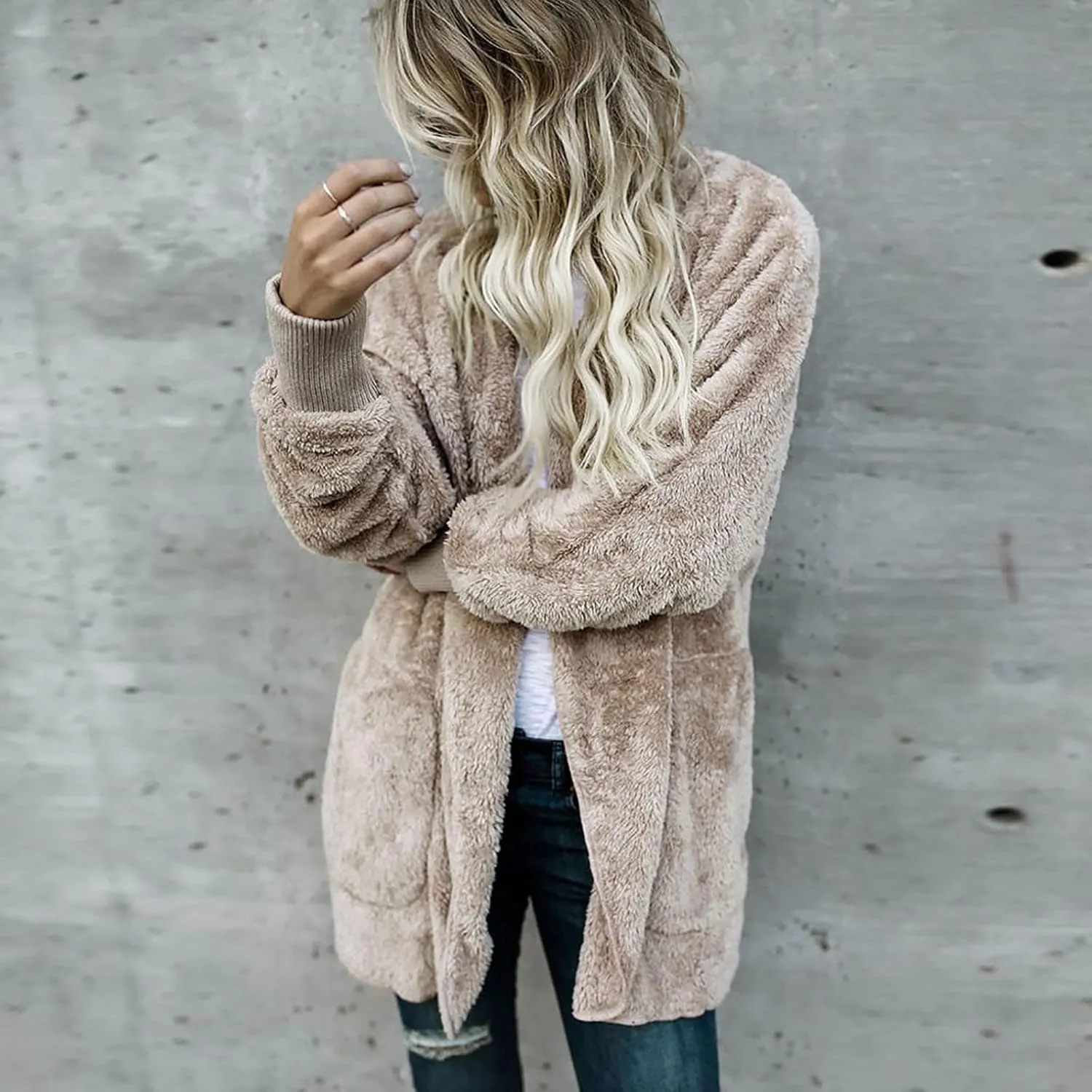 Ceboyel Womens Fleece Teddy Coats 2023 Trendy Hooded Winter Jacket Shaggy Faux Sherpa Cardigans Fashion Warm Clothes