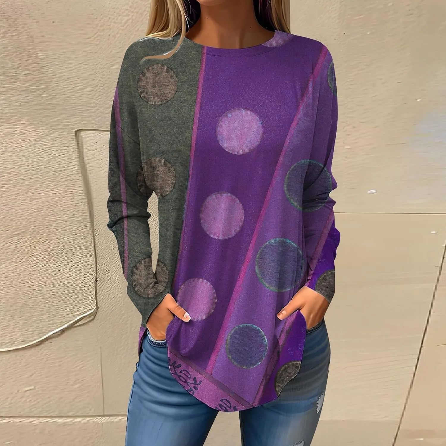 ChicCrate Womens Fall Tops Long Sleeve Shirts Round Neck Blouses Dressy Casual Floral Print Vintage Tees Cute Loose Fit Tunic