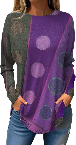 ChicCrate Womens Fall Tops Long Sleeve Shirts Round Neck Blouses Dressy Casual Floral Print Vintage Tees Cute Loose Fit Tunic