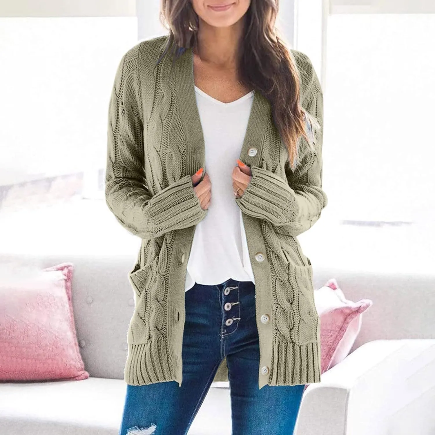 ChicCrate Womens Sweaters Open Front Cardigan Button Down Long Sleeve Shirt Cable Knit Chunky Tops Warm Winter Coats Outwears
