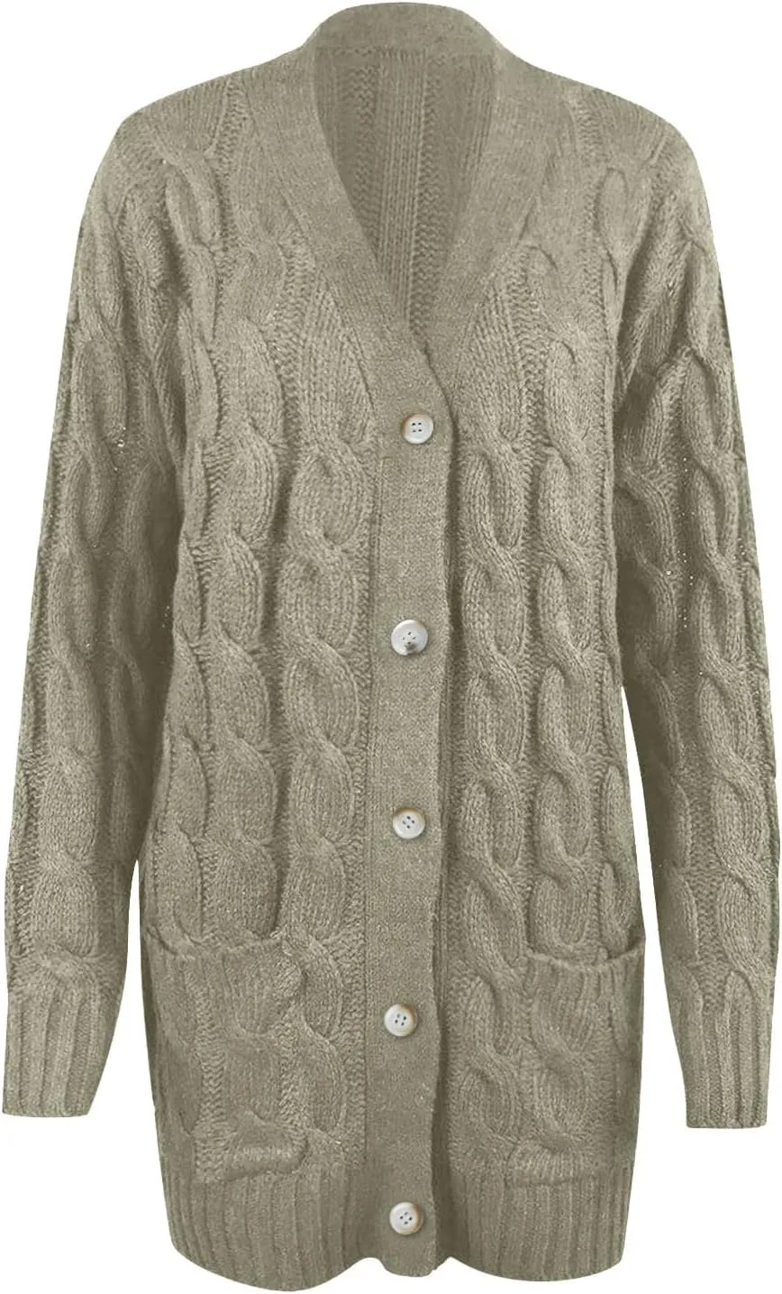 ChicCrate Womens Sweaters Open Front Cardigan Button Down Long Sleeve Shirt Cable Knit Chunky Tops Warm Winter Coats Outwears