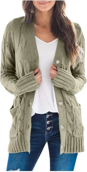 ChicCrate Womens Sweaters Open Front Cardigan Button Down Long Sleeve Shirt Cable Knit Chunky Tops Warm Winter Coats Outwears