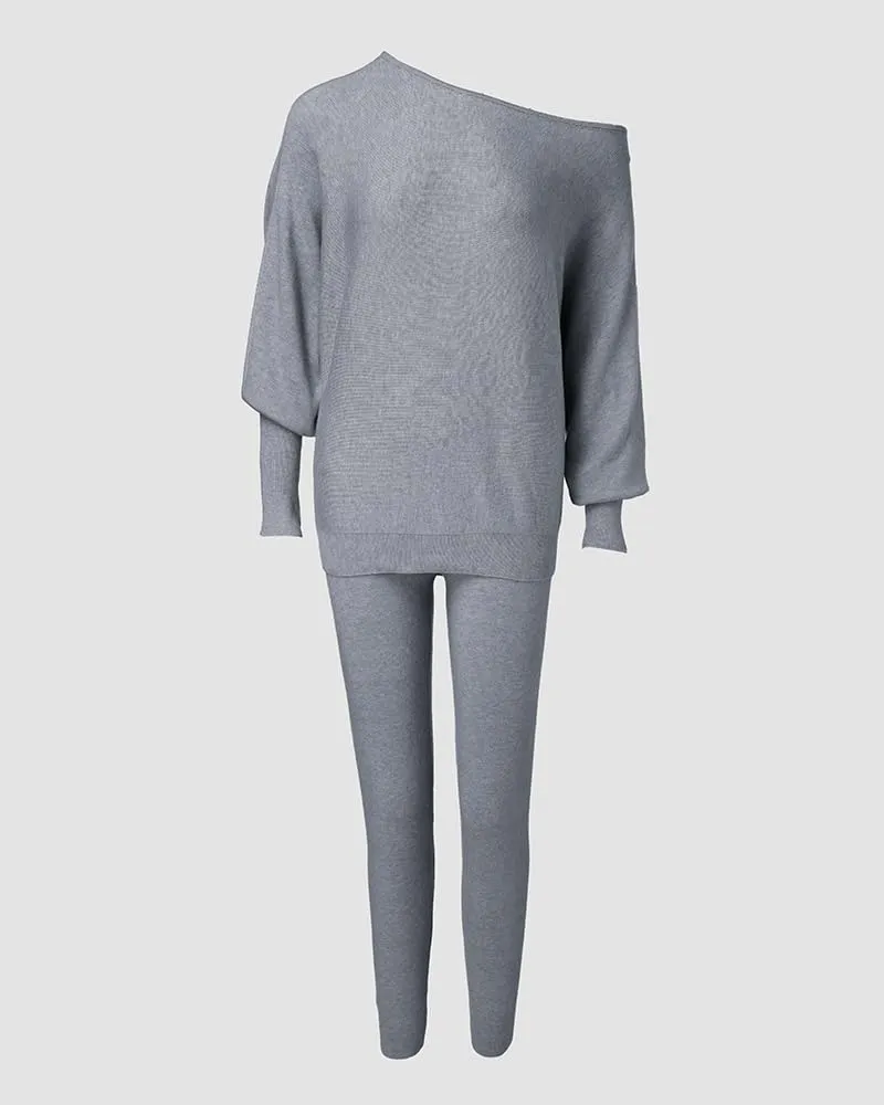 CHICME 2 Piece Lounge Outfit Long Sleeve Knit Pullover Tops Drawstring Pants Set Tracksuit Sweatsuit