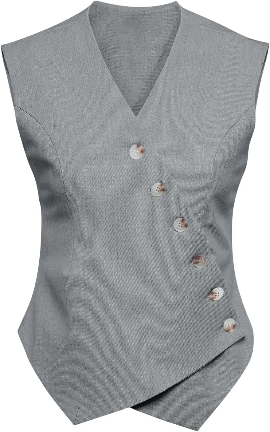 Cicy Bell Womens Waistcoat Vest Sleeveless Blazers V Neck Button Up Asymmetrical Hem Work Office Suit Vests