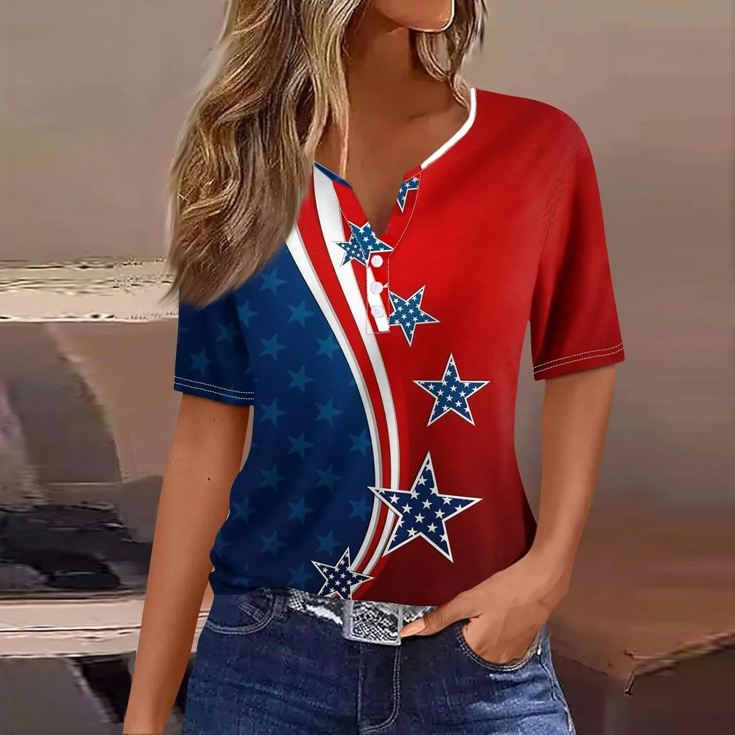 COTECRAM Summer Tops for Women 2025 Vacation Trendy V Neck Boho Short Sleeve Shirts Casual Loose Comfy Tunics