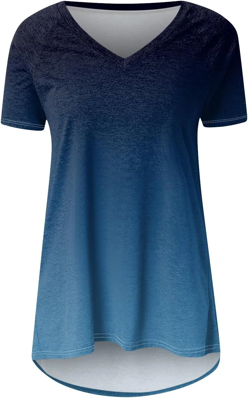 COTECRAM Women's Tops Short Sleeve Dressy Casual Plus Size Tunic Tops to Wear with Leggings V Neck T-Shirt Loose Fit Blouse