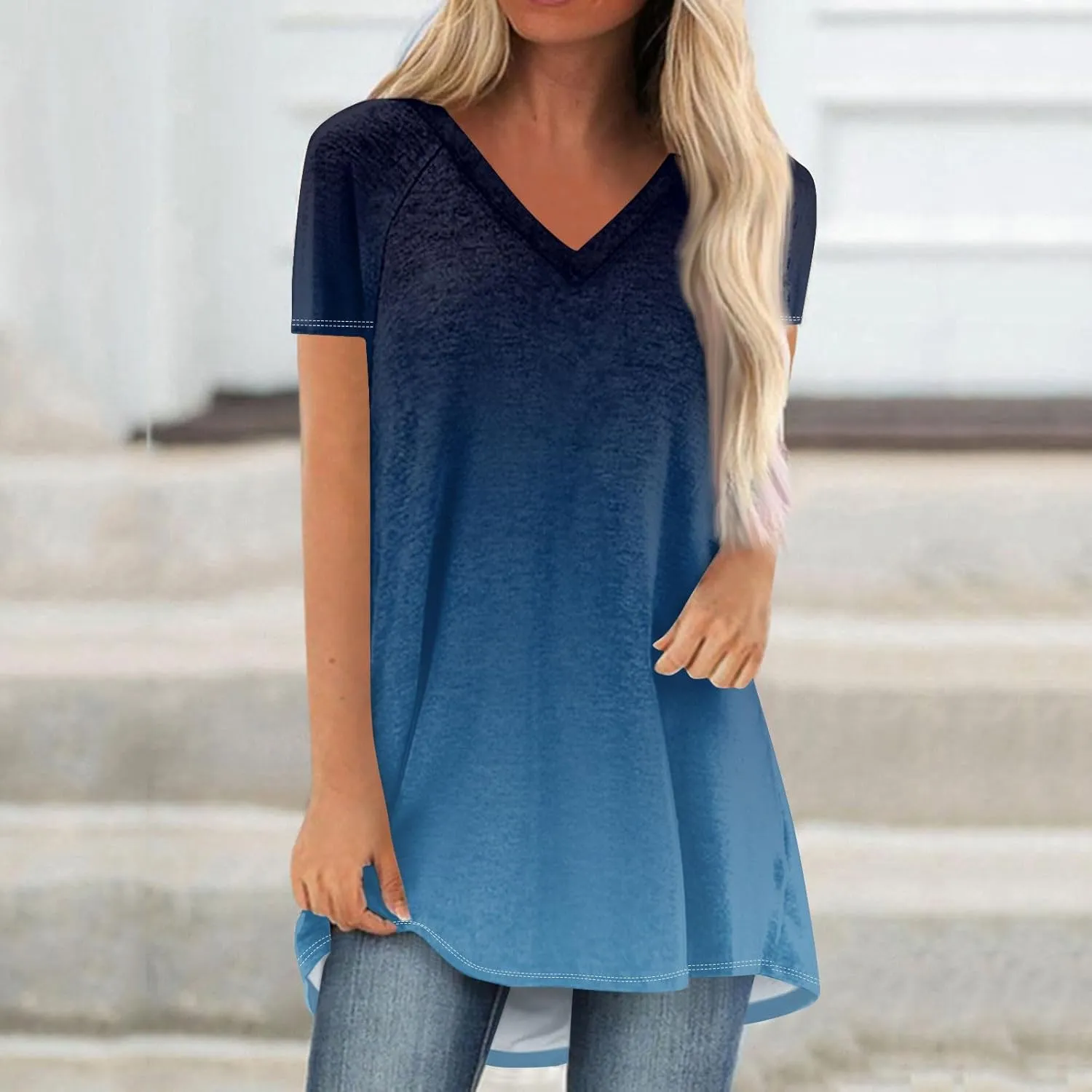 COTECRAM Women's Tops Short Sleeve Dressy Casual Plus Size Tunic Tops to Wear with Leggings V Neck T-Shirt Loose Fit Blouse