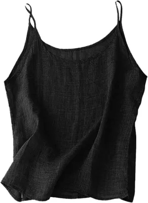 Cotton Linen Camisole Tops for Women Spaghetti Strap Loose Fit Tank Top Cami Summer Casual Sleeveless Gauze Shirts