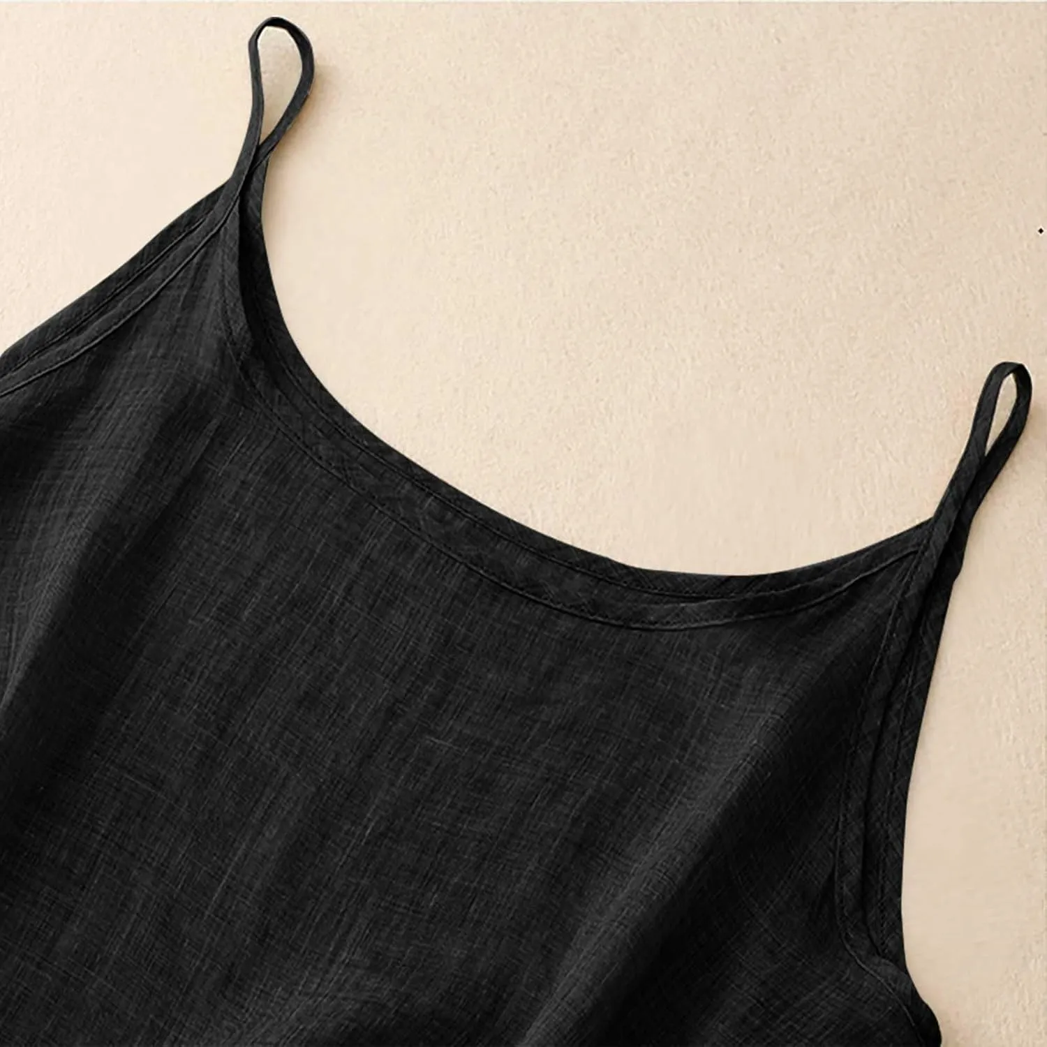 Cotton Linen Camisole Tops for Women Spaghetti Strap Loose Fit Tank Top Cami Summer Casual Sleeveless Gauze Shirts